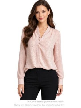 Adrianna Papell Blush Polka Dot Draped Neck Blouse Soft Office Core Chic Top